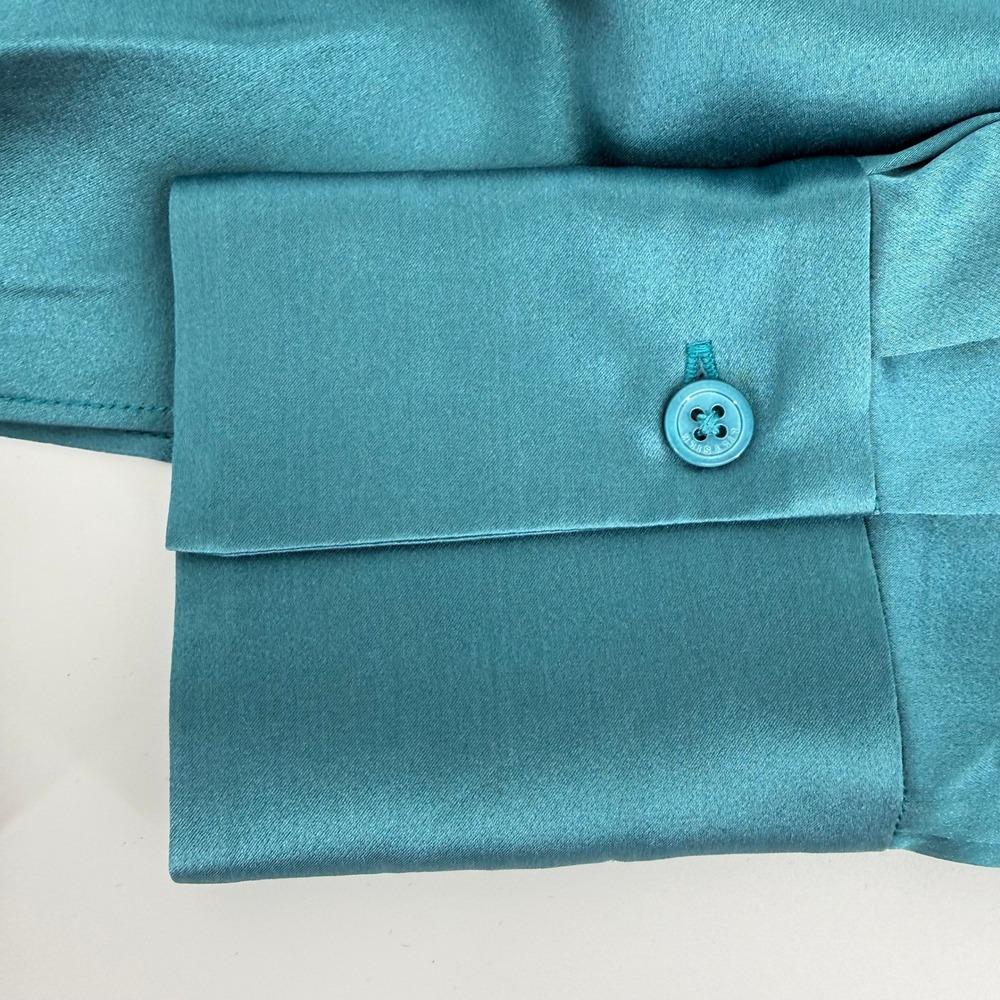 Lilysilk Mulberry Silk Wrapover Cropped Shirt Blouse Adriatic Blue Women Org$185 - Picture 7 of 12